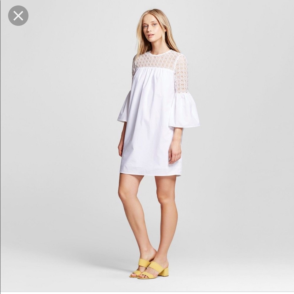 White eyelet bell sleeve dress